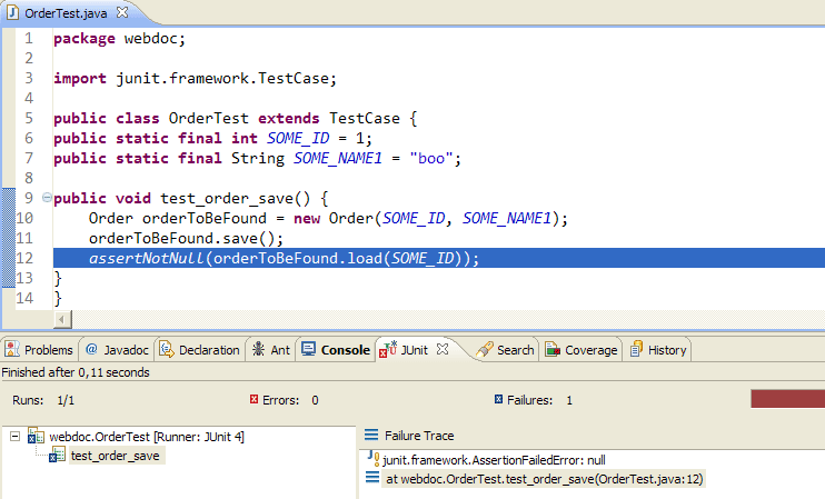 a common error situation in junit